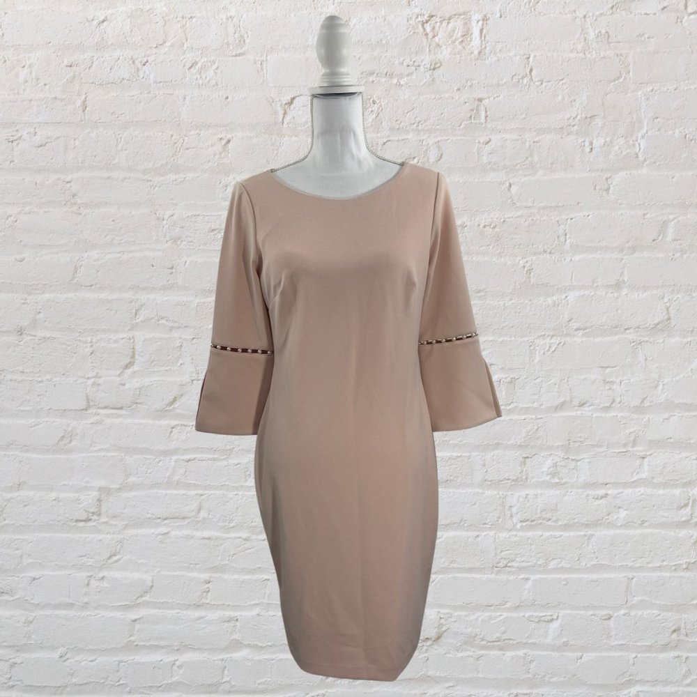 Pale Pink Faux Pearl Detail 3/4 Sleeve Calvin Klein Dress